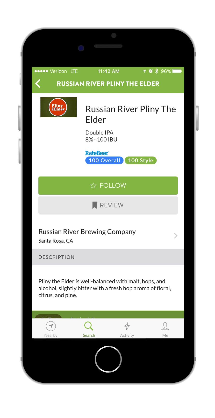 TapHunter App Beer Screen